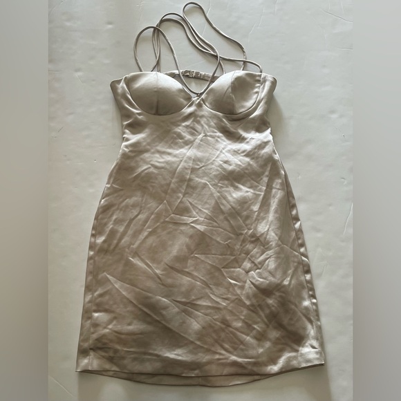 ZARA Pearl Grey Mini Corset Strappy Satin Dress - Picture 8 of 9
